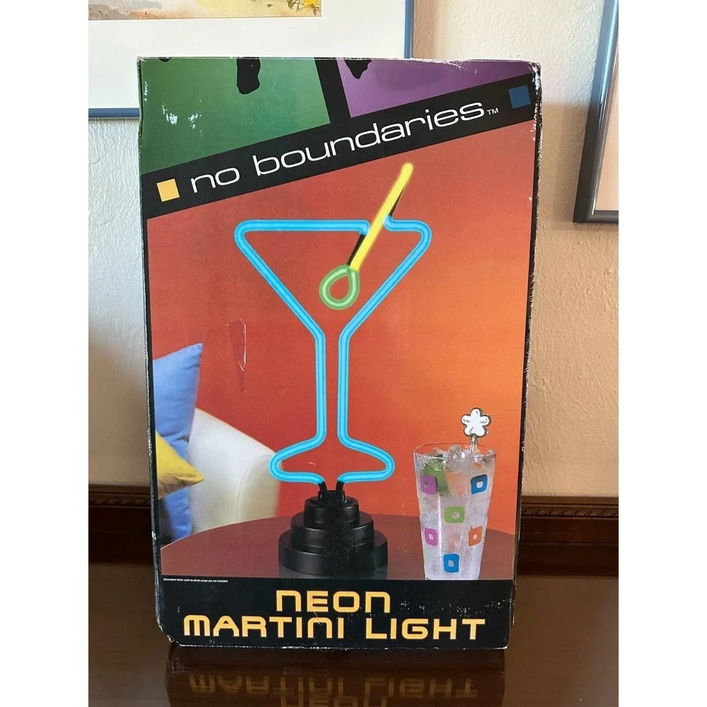 no boundaries Neon Light Martini Light Blue Martini NIB Vintage